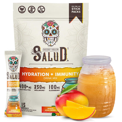 Salud 2-in-1 Hydration Packets + Immunity Electrolytes Powder, Mango - Agua Fresca Drink Mix, Elderberry, Dairy & Soy Free, Non-GMO, Gluten Free, Taste SaludUS supplements