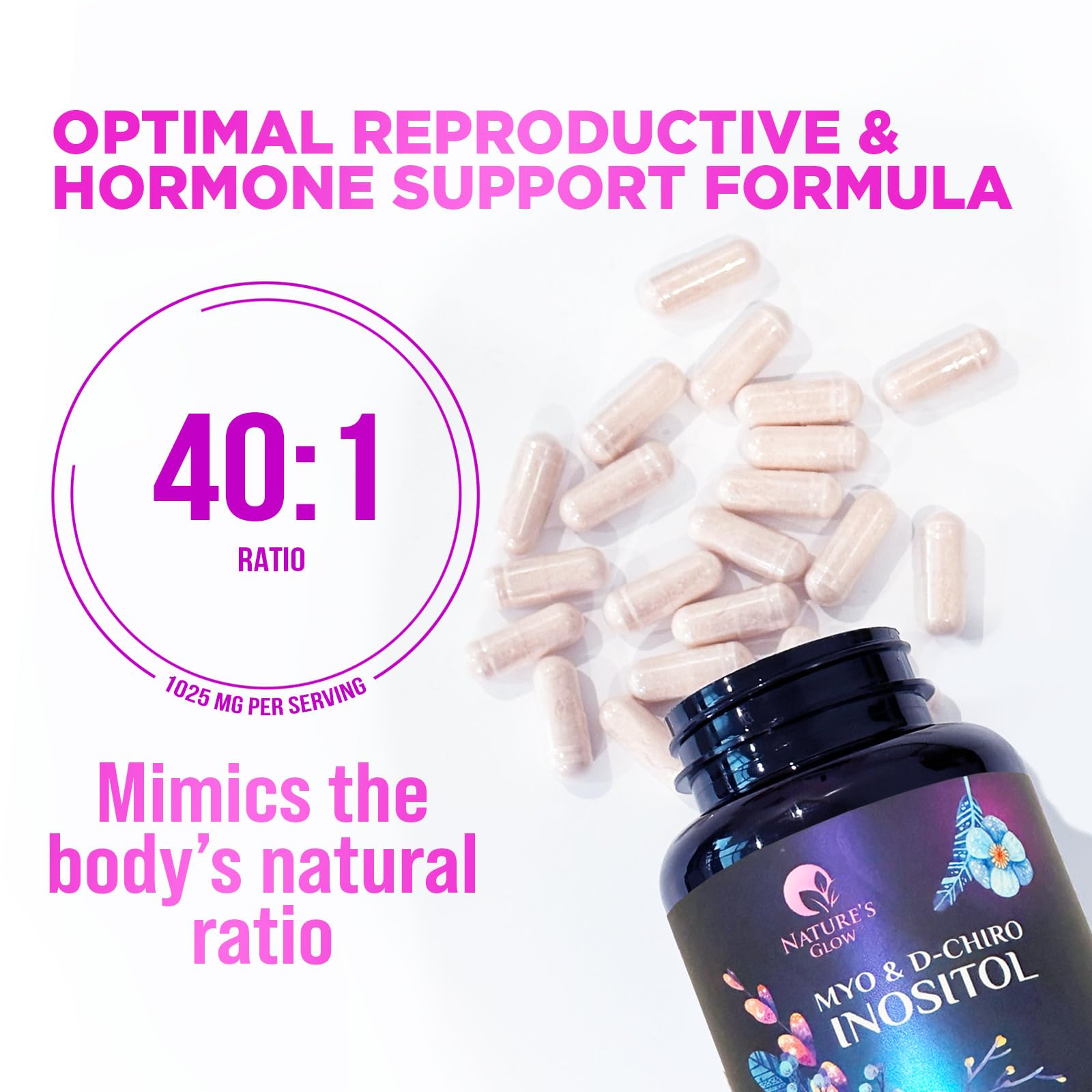 Myo-Inositol & D-Chiro Inositol Blend - 30 Day Supply, Premium 40:1 Ratio, Hormone Sup Nature's Glow Au supplements