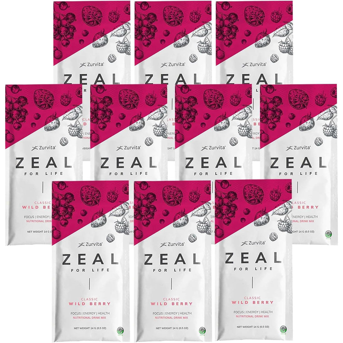 Zurvita - Zeal for Life Wellness Drink Mix - Wild Berry (Classic) Flavor - Gluten-Free, Vegan, with Vitamins and Minerals - 10 Single Packets Zurvita Au supplements