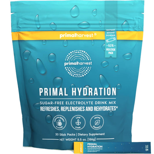 Primal Harvest Electrolytes Powder Packets Primal Hydration, Easy Open Packets, Energy Drink Mix (Lemon Berry, 30 Packs) (1 Bag) Primal HarvestUS supplements
