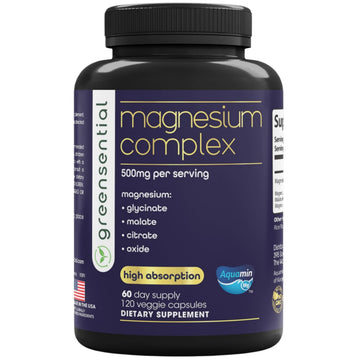 Greensential 5-in-1 Magnesium Complex 500mg | Glycinate, Malate, Citrate, Oxide & Aquamin® | for Sleep, Muscle & Heart Support | High Absorption, Vegan, 120 Capsules Greensential Au supplements