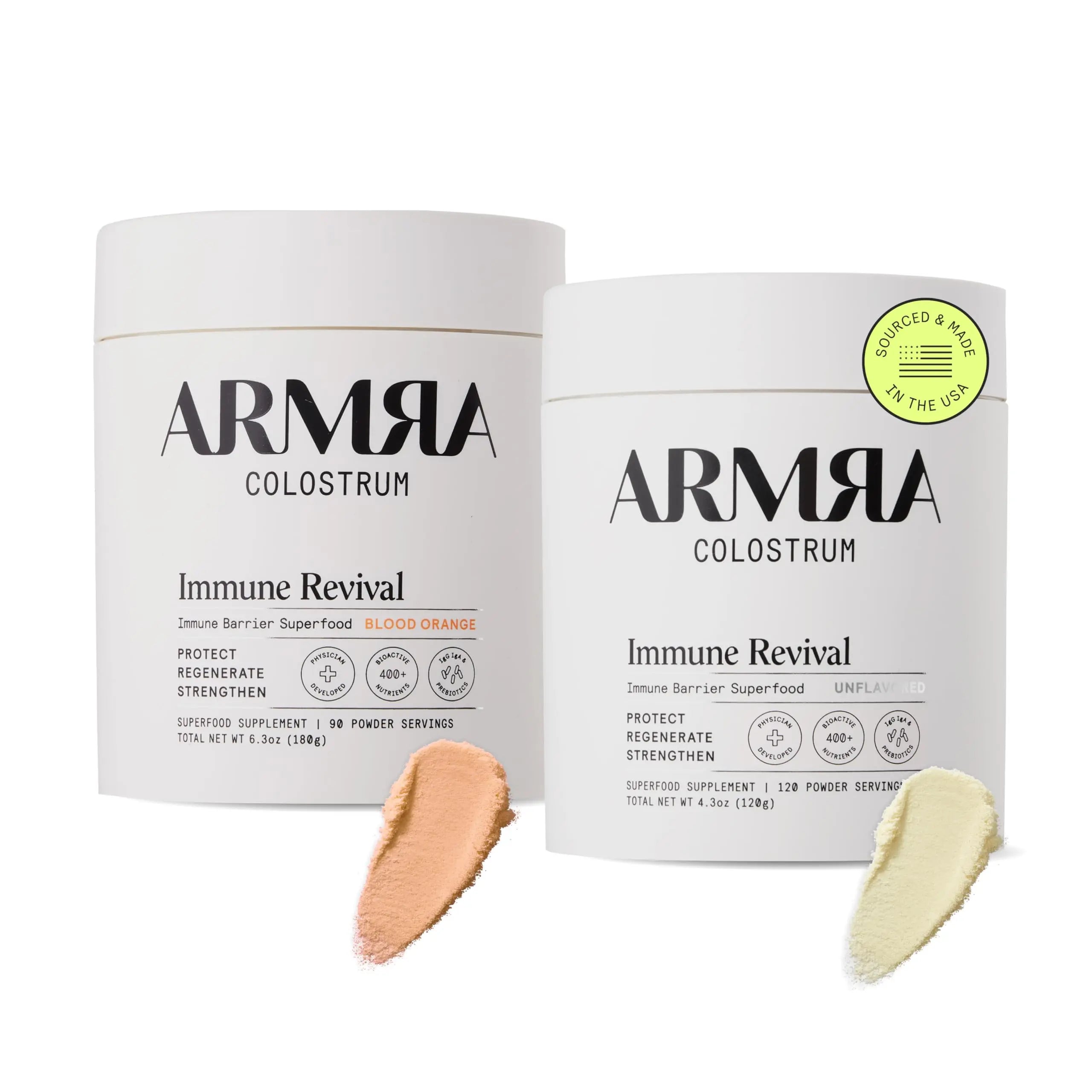 ARMRA Colostrum™ Premium Powder, Grass Fed, Gut Health Bloating Immunity Skin & Hair, Contains 400+ Bioactive Nutrients, Potent Bioavailable, Keto, Gluten & Fat Free (Unflavored and Blood Orange Jars) ARMRA Au supplements
