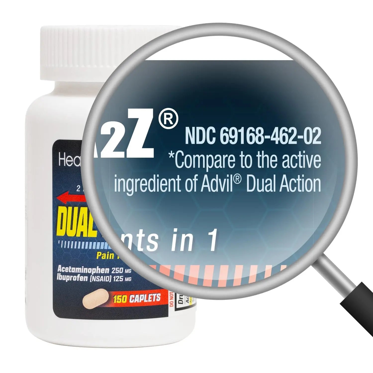 HealthA2Z® Dual Action Pain Relief | Acetaminophen 250mg & Ibuprofen (NSAID) 125mg | Contains Two Medicines | Relief from Headache, Fever & Backache (150 Caplets) HealthA2Z Au supplements