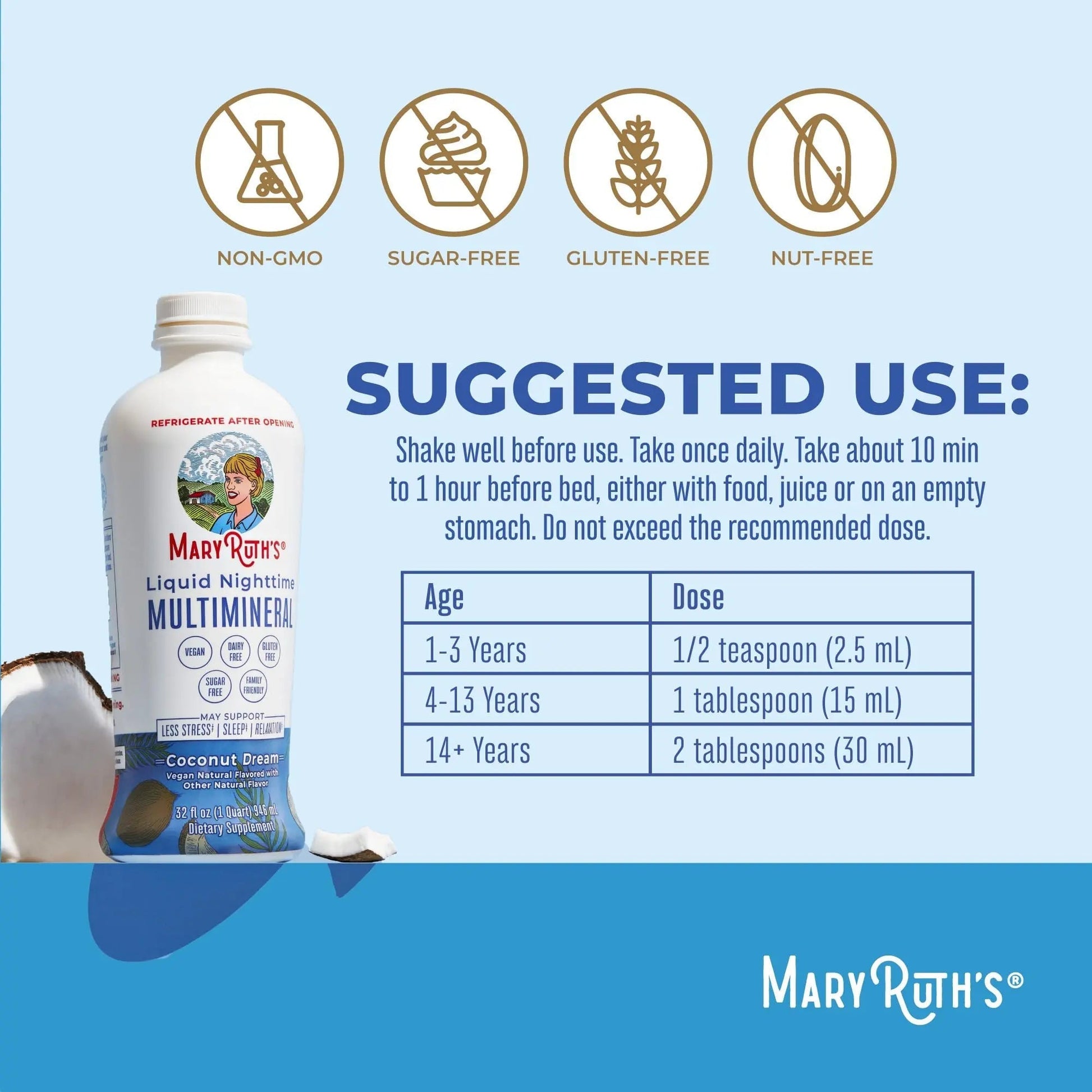 MaryRuth's Multivitamin Gummies for Women (Cherry & Raspberry) & Liquid Nighttime Multimineral Coconut (32oz) | Clean Label Project Verified MARYRUTH'S Au supplements