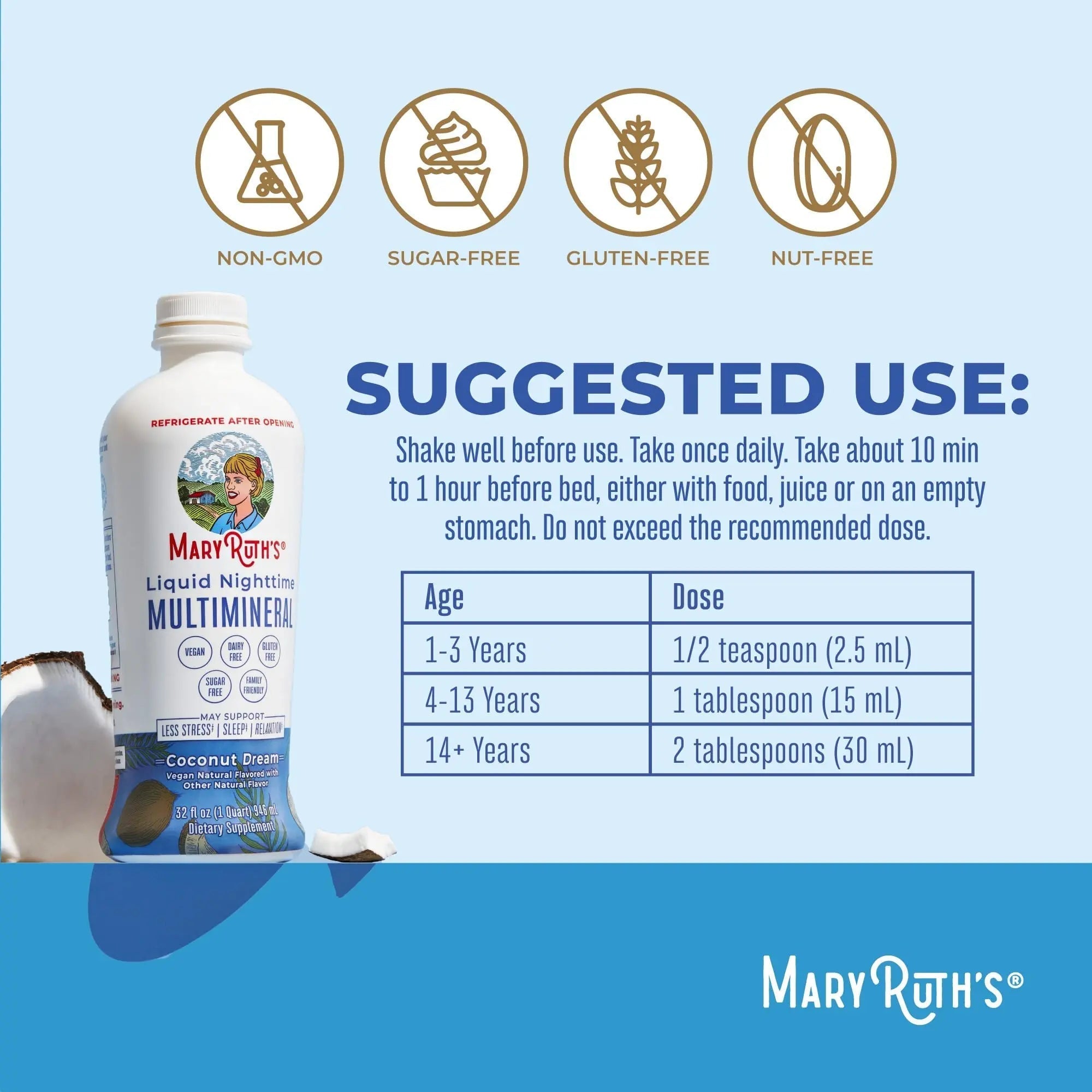 MaryRuth's Multivitamin Gummies for Women (Strawberry) & Liquid Nighttime Multimineral (Coconut, 32oz) | Clean Label Project Verified MARYRUTH'S Au supplements
