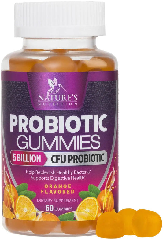 Probiotics for Digestive Health Gummies 5 Billion CFU - 6 Unique Strains for Daily Immune Support & Gut Health, Constipation, Gas & Bloating - Best Probiotic Supplement for Women & Men - 60 Gummies Nature's NutritionAU supplements