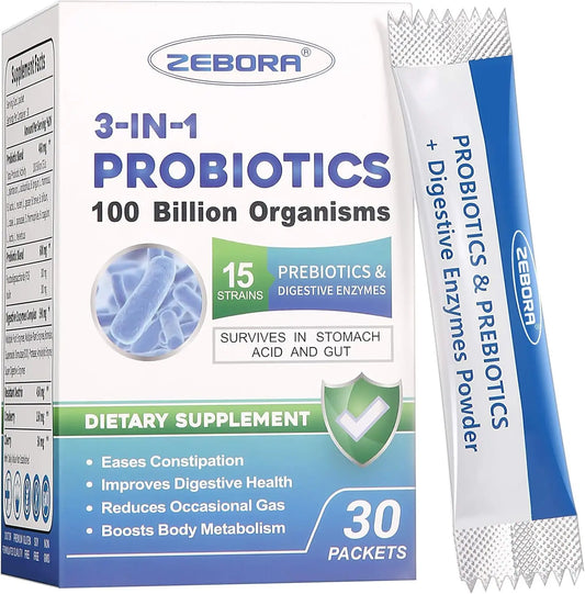 Probiotics for Women & Men - 100 Billion Plus Digestive Enzymes & Prebiotics, Highest Potency 3-in-1 Complete Probiotics for Digestive Health, Immune Support ZEBORAAU supplements