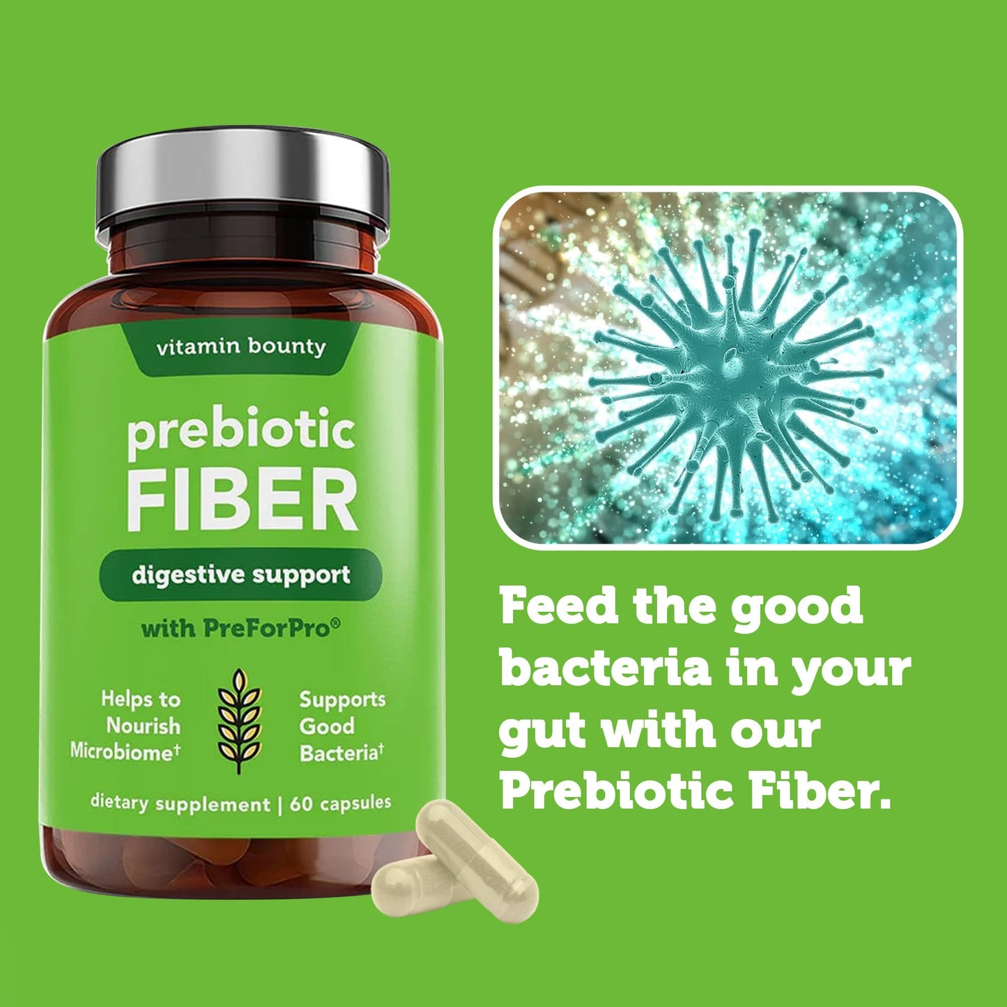 Vitamin Bounty Prebiotic Capsules - PreforPro® Prebiotics Supplement for Women & Men Digestive Health & Advanced Gut Health – No Fiber, No Bloating Vitamin BountyUS supplements