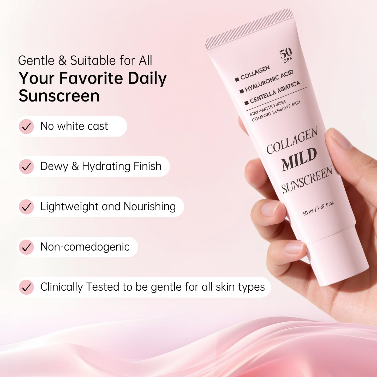 Collagen Mild Sunscreen SPF 50 for Face, Broad Spectrum Protection, Hydrating Facial Sunscreen with Peptides & Cica, Lightweight Non-Greasy, No White Cast, Natural Glow, Travel Size (2 PCS) DR.Seya buy supplements Au