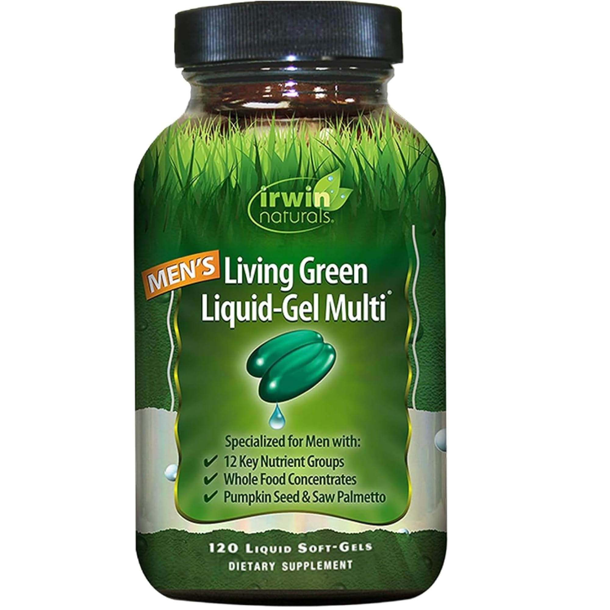 Irwin Naturals Men's Living Green Liquid-Gel Multi - 70 Essential Nutrients, Full-Spectrum Vitamin Supplements for Men, Wholefood Blend - Promotes Brain & Adrenal Support - 120 Liquid Soft-Gels Irwin Naturals Au supplements