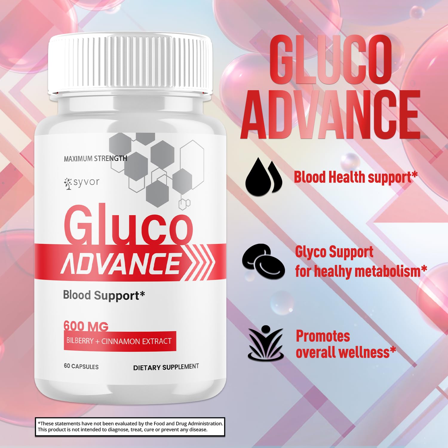 Gluco Advance Capsules, Official Gluco Advance Supplement Pills with All Natural Ingredients, Advanced Formula Supplement with Maximum Strength Premium Vitamins for Women & Men (60 Capsules) Syvor Au supplements