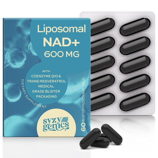 SYZY GENICS NAD+ Supplement 1600mg Extra Strength - Liposomal NMN Alternative with Resveratrol, Urolithin A, CoQ10, Quercetin & ALA - Mitochondrial Energy & Anti-Aging, Cell Regeneration, 60 Softgels SYZY GENICSBuy Supplements Australia
