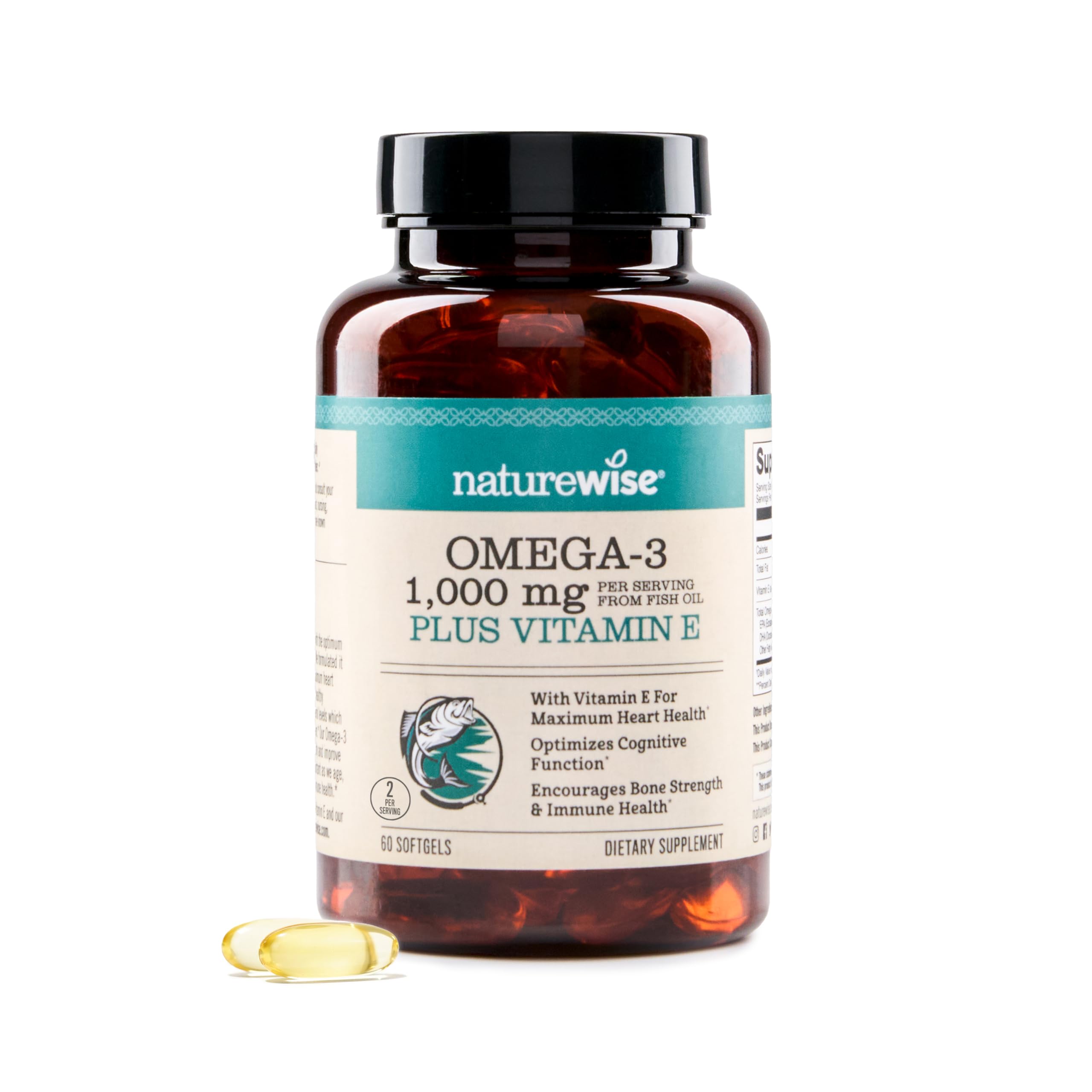 NatureWise Extra-Strength Omega 3 Fish Oil Supplement - 1000mg per Serving - 600 EPA & 400 DHA and Vitamin E - Support for Heart & Brain Health - Lemon Flavor, GMO-Free - 60 Softgels[1-Month Supply] NatureWise Au supplements