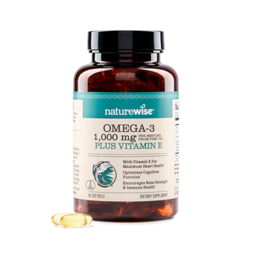 NatureWise Extra-Strength Omega 3 Fish Oil Supplement - 1000mg per Serving - 600 EPA & 400 DHA and Vitamin E - Support for Heart & Brain Health - Lemon Flavor, GMO-Free - 60 Softgels[1-Month Supply] NatureWise Au supplements