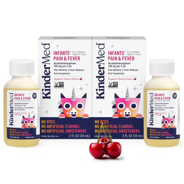 KinderMed Infants' Pain & Fever Medicine, No Dyes, No Artificial Flavors, No Artificial Sweeteners, Vegan, Non-GMO, Gluten Free, Organic Cherry Flavor, Two Pack, 2 x 2 fl. oz KinderMed Au supplements