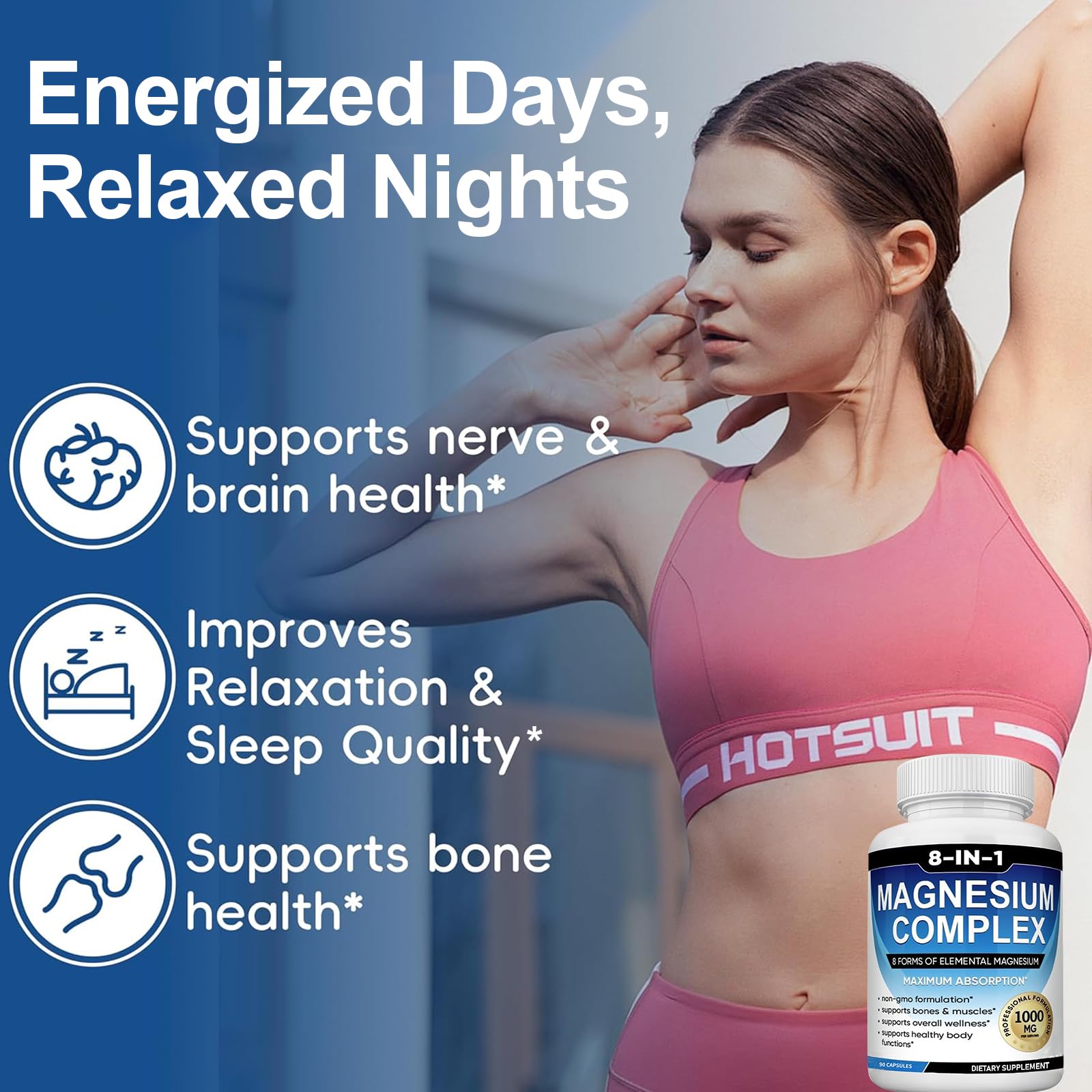 Magnesium Complex Supplement 8 Elemental 1000mg with Glycinate,Citrate for Muscle, Recovery, Stress, Energy, Bone Health, Vegan Non-GMO 180 Capsules, Magnesium Supplement for Women, Men, 2 Bottle caicieter Au supplements