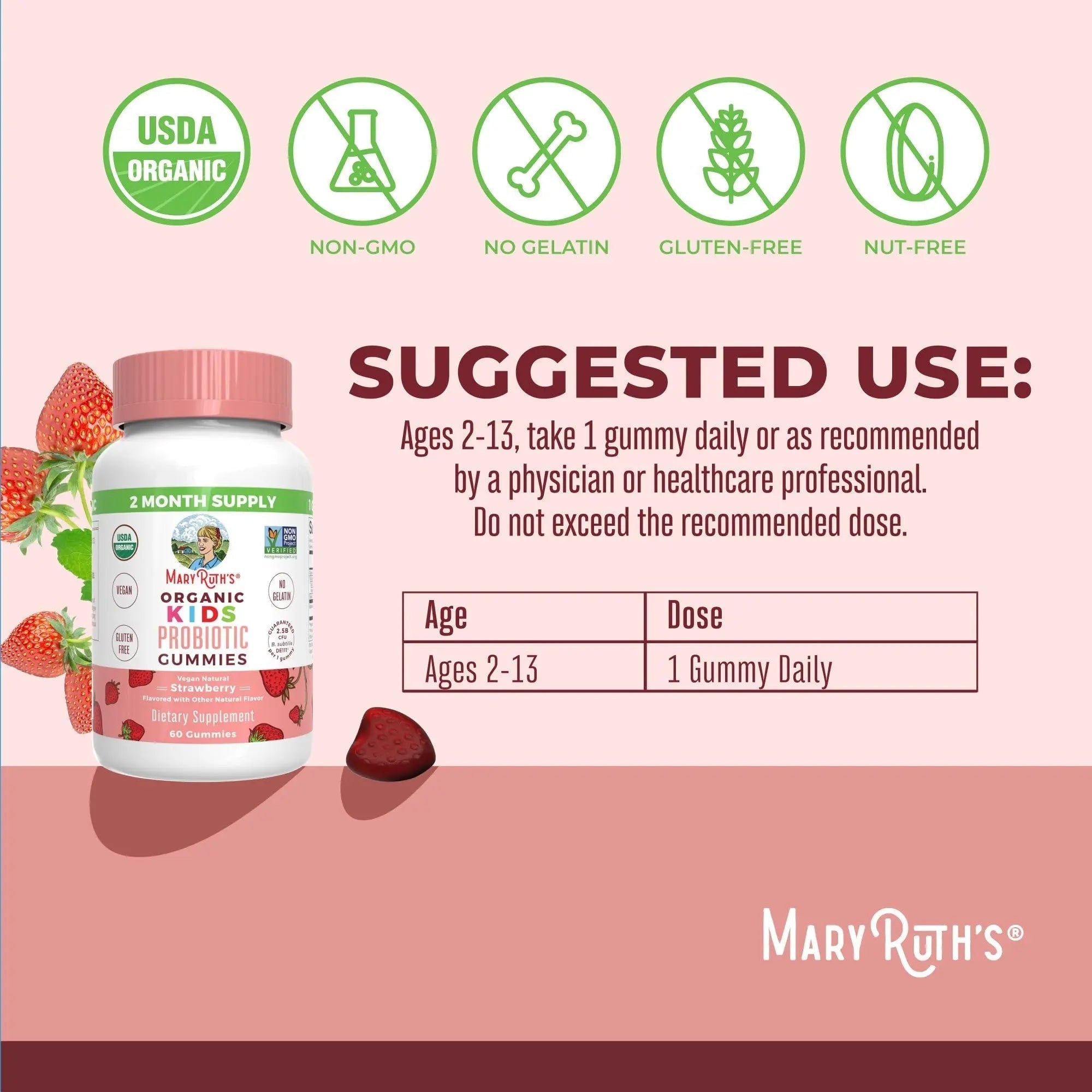 MaryRuth Organics Multivitamin and Probiotic Gummies (Strawberry) for Kids | Clean Label Project Verified® | Vitamins for Gut Health MARYRUTH'S Au supplements