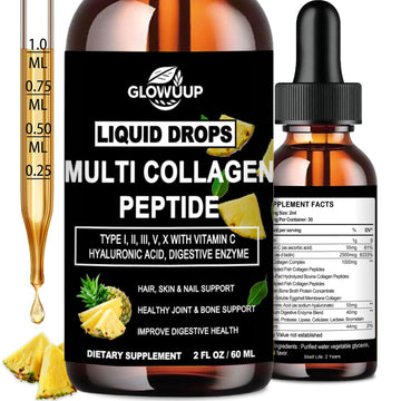 Multi Collagen Peptides Liquid Drops for Women & Men-Type I, II, III, V, X丨Hydrolyzed Collagen Peptides, Collagen Proteins W. Hyaluronic Acid, Biotin & Vitamin C for Hair Skin & Joint Gut Health GLOVVUUP Au supplements