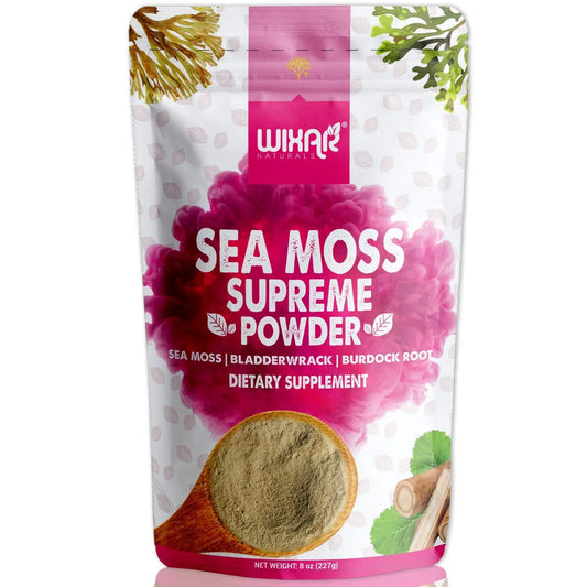 Wixar Wildcrafted Sea Moss Powder – (8 Ounces) – Natural Irish Sea Moss and Bladderwrack with Burdock Powder - Thyroid Support, Healthy Skin, Keto Detox, Joint Support Alkaline Supplements WIXAR NATURALSAU supplements