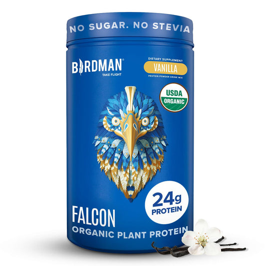 BIRDMAN Falcon Organic Vegan Protein Powder Vanilla, 24g Protein, Sugar Free, Probiotics, Low Carb, Keto Friendly, Dairy Free, Lactose Free, Non Whey BIRDMANUS supplements