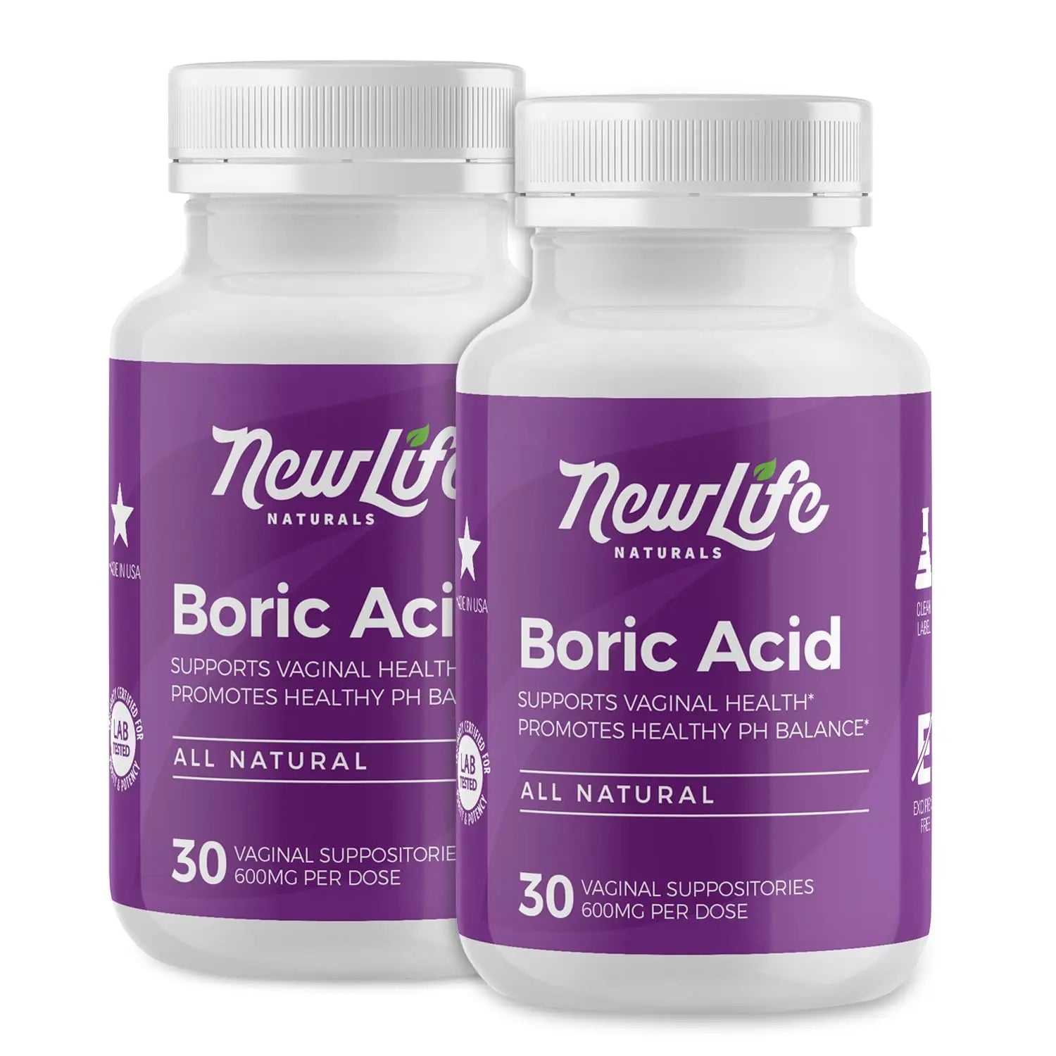 NewLife Naturals Boric Acid Suppositories for Women - 600mg | pH Balance Pills | Feminine Care | 2 Pack (60 Capsules) | Made in USA NewLife Naturals Au supplements