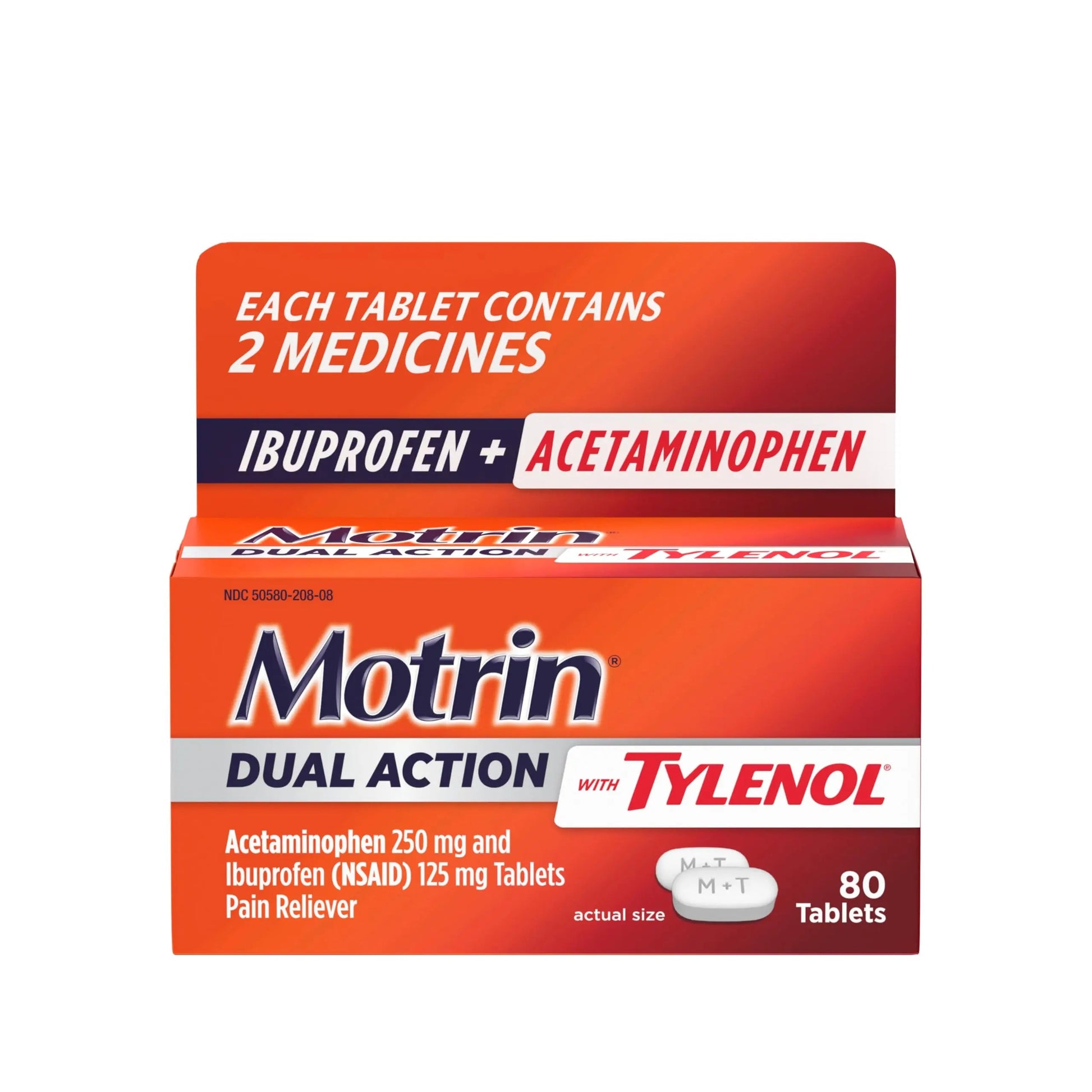 Motrin Dual Action with Tylenol, Fast-Acting Dual Action Pain Reliever with Ibuprofen & Acetaminophen for Minor Aches & Pains, Ibuprofen (NSAID) 125 mg & Acetaminophen 250 mg, 80 ct Motrin Au supplements