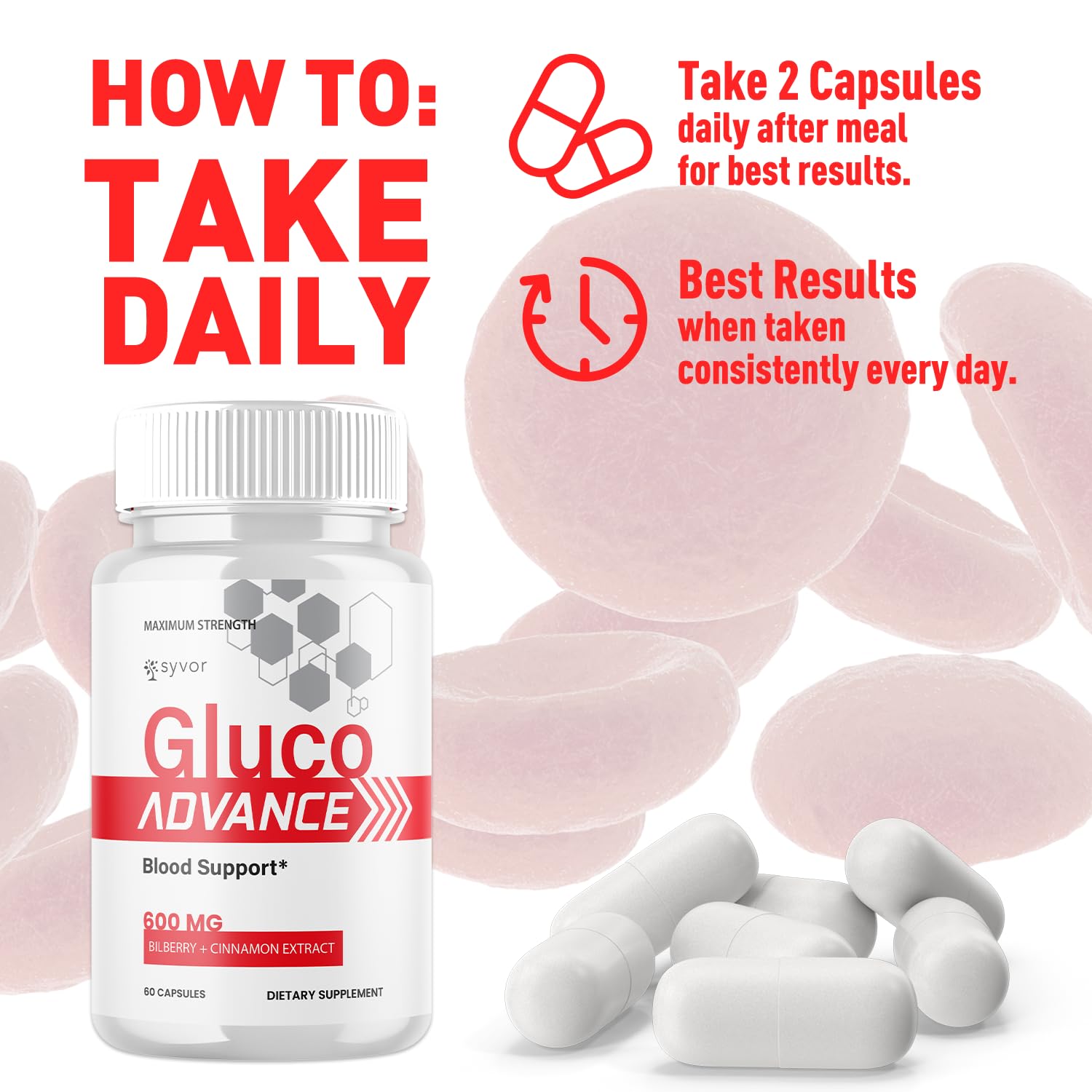 Gluco Advance Capsules, Official Gluco Advance Supplement Pills with All Natural Ingredients, Advanced Formula Supplement with Maximum Strength Premium Vitamins for Women & Men (60 Capsules) Syvor Au supplements