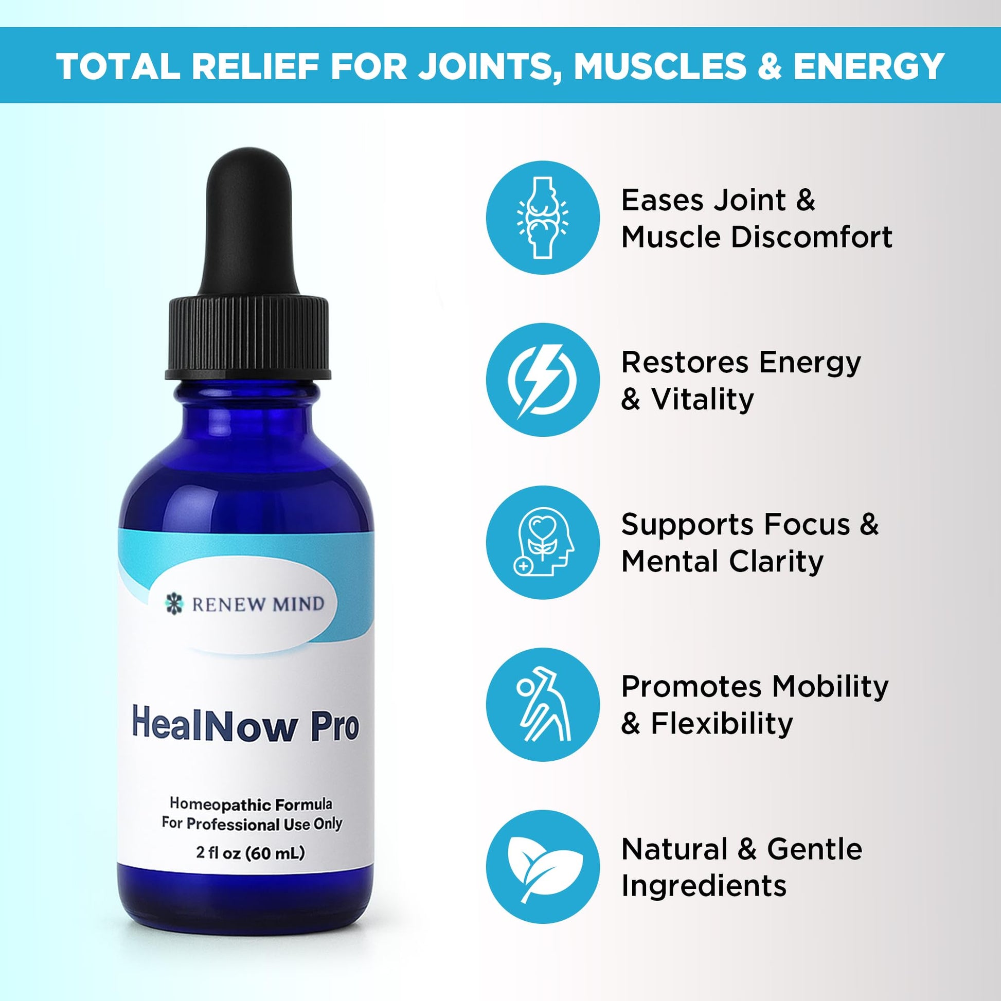 RENEW MIND HealNow Pro Homeopathic Support for Joint Pain, Muscle Aches, Arthritis Pain, and Muscle or Joint Stiffness Professional Grade Formula Promotes Comfort, Mobility & Energy - 2 fl oz RENEW MIND Au supplements