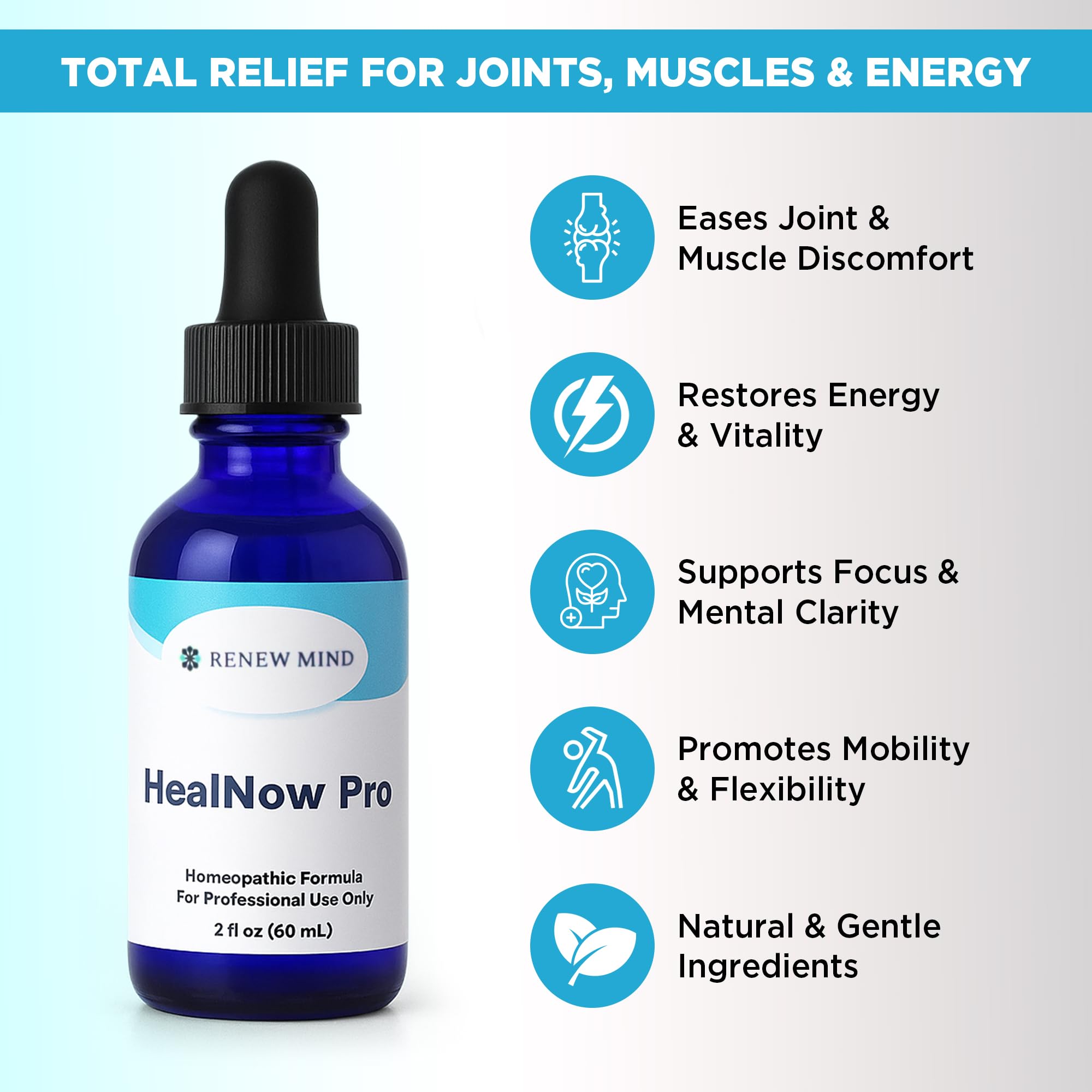 RENEW MIND HealNow Pro Homeopathic Support for Joint Pain, Muscle Aches, Arthritis Pain, and Muscle or Joint Stiffness Professional Grade Formula Promotes Comfort, Mobility & Energy - 2 fl oz RENEW MIND Au supplements