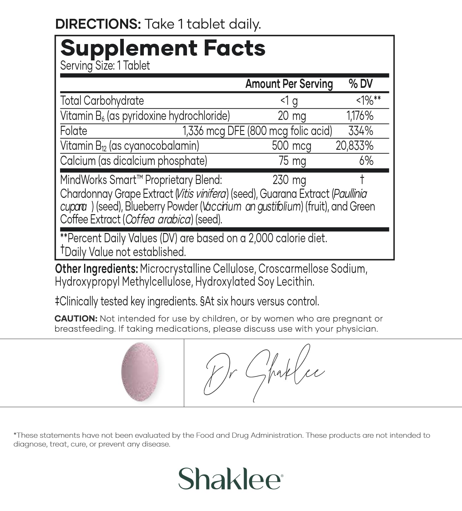 Shaklee MindWorks® - Brain Health Supplement for Brain Sharpness & Focus - Supported Nutrients & Extracts - Chardonnay Grape Seed Polyphenols, Guarana Extract, Vitamins B6, B12, Folate - 30 Tablets Shaklee Au supplements