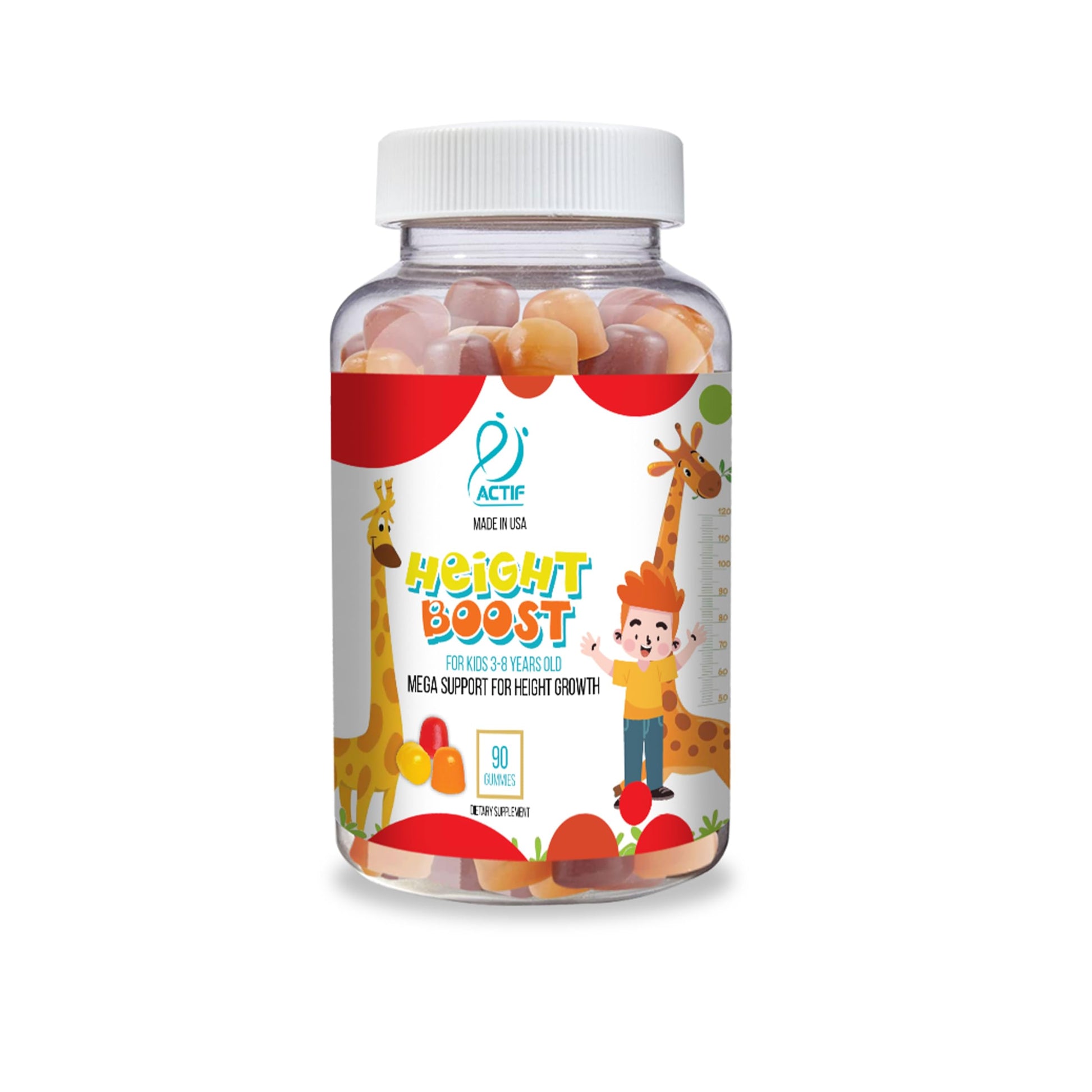Actif Height Boost Mega Support for Kids 3-8 Years Old, Height Growth with 10+ Factors, 60 Gummies, Strawberry Flavor, Get Tall Fast Formula ACTIF Au supplements