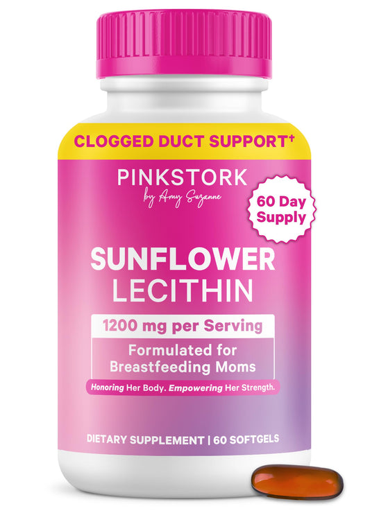 Pink Stork Sunflower Lecithin Supplement - 1200 mg for Clogged Milk Ducts - Breastfeeding Essentials for Postpartum Moms - Pink StorkUS supplements