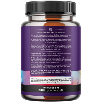 Sam-E 200mg Mood Support Supplement - S-Adenosyl Methionine Sam-E Supplement for Natural Relaxing Mood Boost Brain Support and Liver Detox Cleanse - Vegan Non-GMO and Gluten Free - 60 Count Natures CraftAu supplements