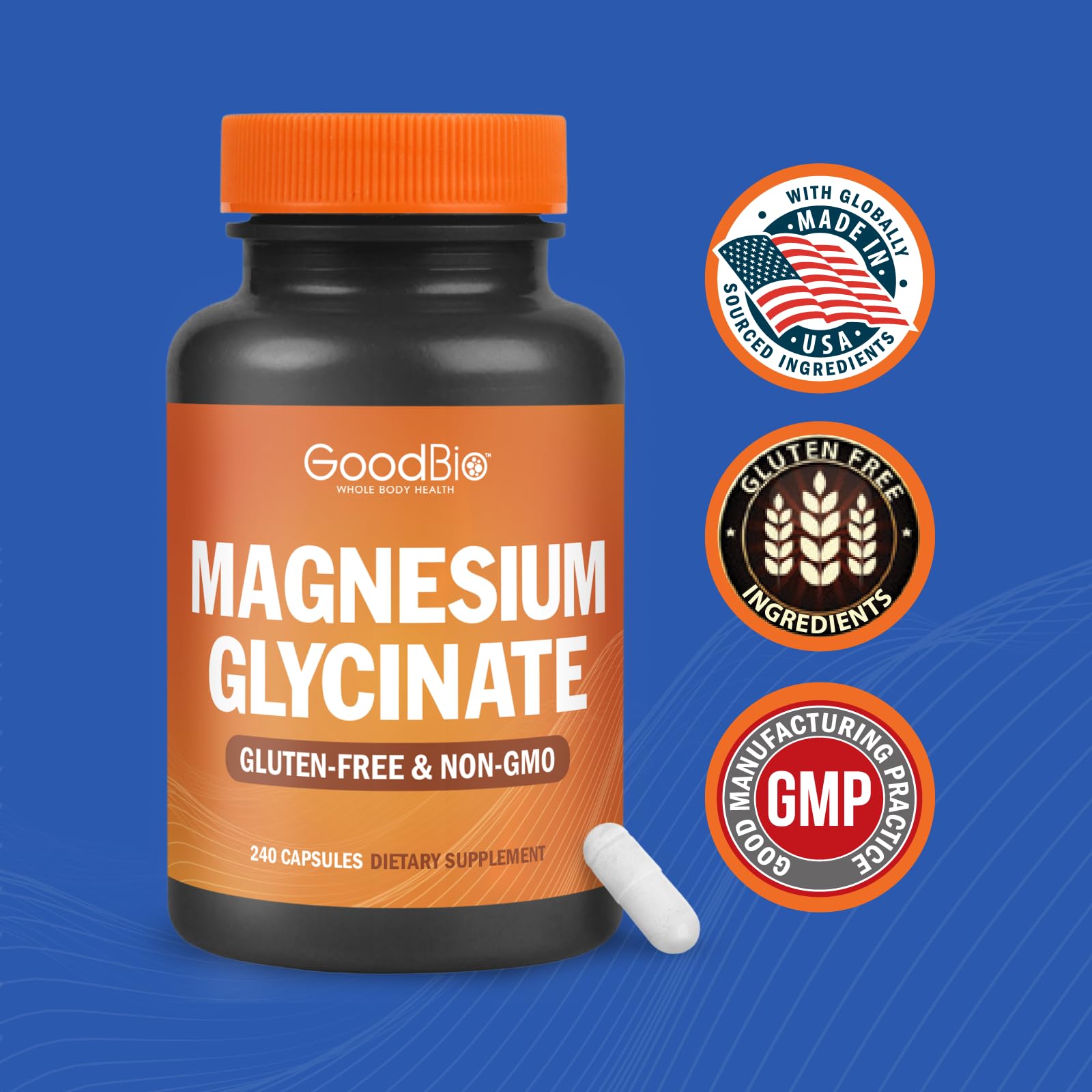 Magnesium Glycinate - High Absorption Magnesium Supplement 500mg Per Serving for Stress Relief, Sleep, Heart and Bone Health, Nerve Support - Non-GMO, Gluten-Free, Gentle on Stomach, 240 Capsules GOODBIO Au supplements