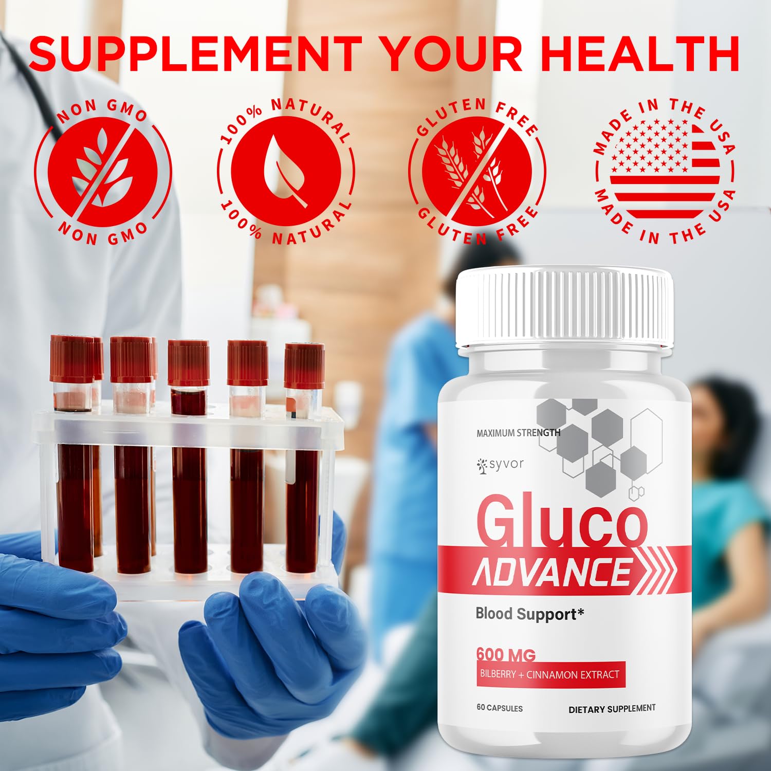 Gluco Advance Capsules, Official Gluco Advance Supplement Pills with All Natural Ingredients, Advanced Formula Supplement with Maximum Strength Premium Vitamins for Women & Men (60 Capsules) Syvor Au supplements