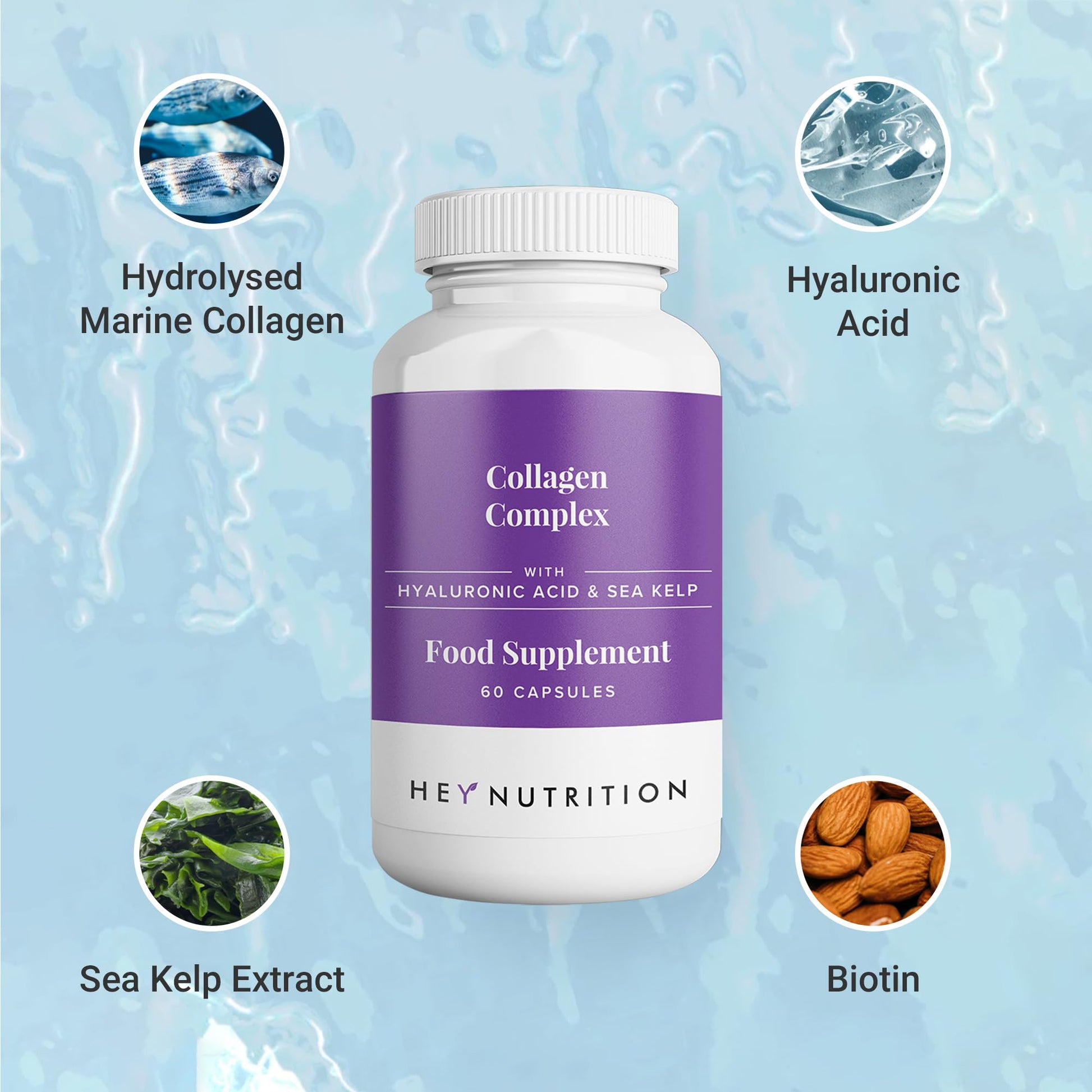 Hey Nutrition Collagen Complex Hyaluronic Acid & Sea Kelp Vitamin E, C, Biotin - Healthy Nails, Skin, Hair Hey Nutrition Au supplements
