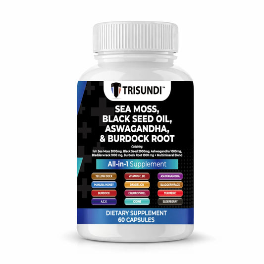 Trisundi Sea Moss Complex with Black Seed Oil, Ashwagandha & Burdock Root – All-in-One Herbal Supplement with Vitamins & Minerals – 60 Capsules TrisundiAU supplements
