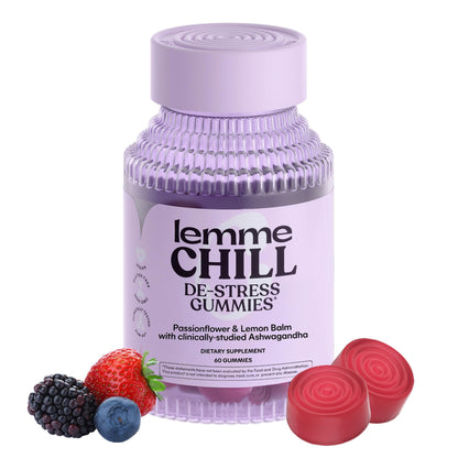Lemme Chill Stress Relief Gummies with 300mg KSM-66 Ashwagandha, Lemon Balm, Passionflower & Goji to Support Relaxation, Healthy Cortisol & Sleep - Gluten-Free, Non-GMO, Mixed Berry (60 Count) LemmeUS supplements