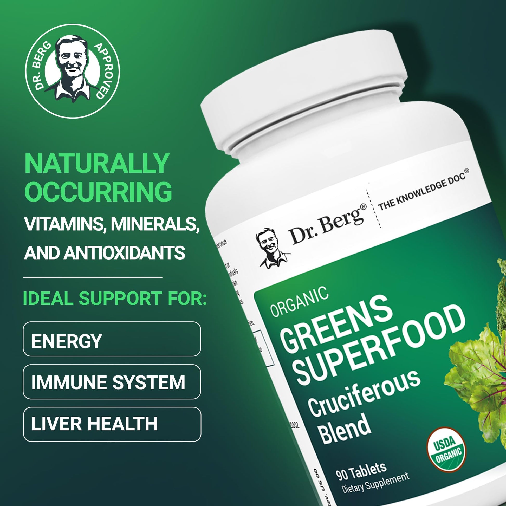 Dr. Berg's Greens Superfood Cruciferous Vegetable Tablets - Vegetable Supplements for Adults w/ 11 Phytonutrient Super Greens - Energy, Immune System & Liver Veggie Tablets - 90 Tablet Dr. Berg Nutritionals Au supplements