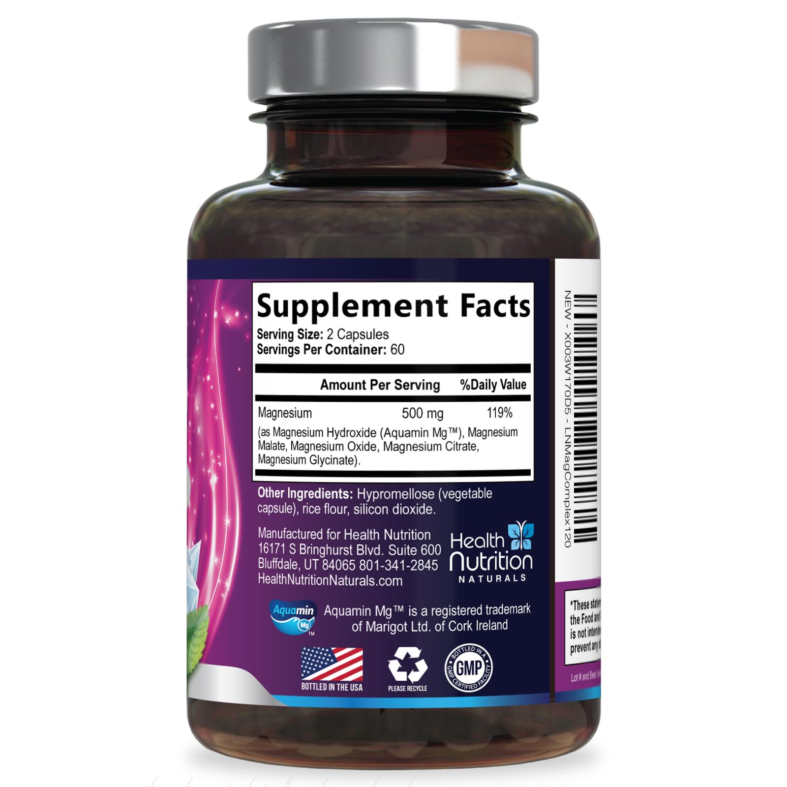 Magnesium Complex Capsules - 500mg per Serving Magnesium - High Absorption Chelated Mineral Supplement - with Oxide, Glycinate, Malate, Citrate for Muscle Bone and Heart Health Support - 120 Capsules Health Nutrition Naturals Au supplements