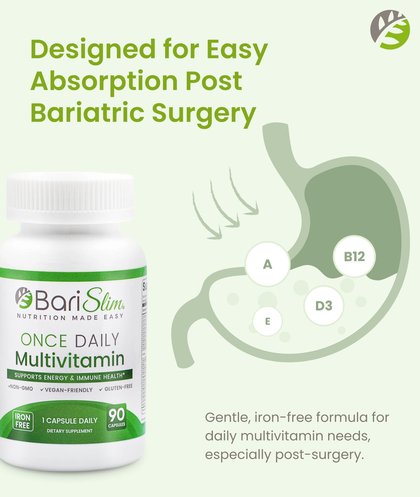 BariSlim Once Daily Bariatric Multivitamin Capsule - Iron-Free Formula - Bariatric Vitamin and Supplement for Post Surgery, Including Gastric Bypass and Gastric Sleeve | 90-Day Supply BariSlim buy supplements Au