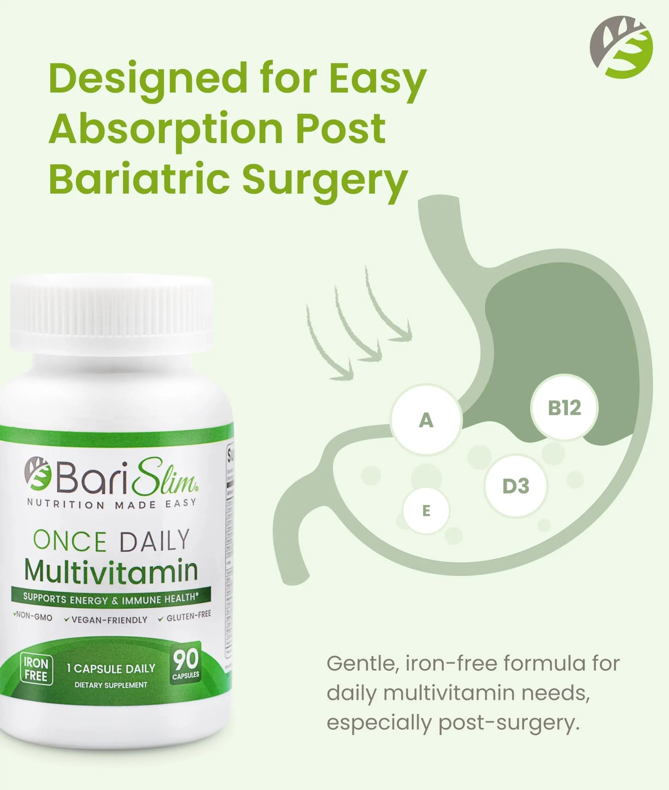 BariSlim Once Daily Bariatric Multivitamin Capsule - Iron-Free Formula - Bariatric Vitamin and Supplement for Post Surgery BariSlim Au supplements