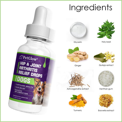 Petglow® Natural Hip & Joint Arthritis Relief Drops with Curcumin & Boswellia, Homeopathic Anti-Inflammatory Formula for Dogs, Cats & Horses, Supports Flexibility, Comfort & Mobility Naturally PetglowAu supplements