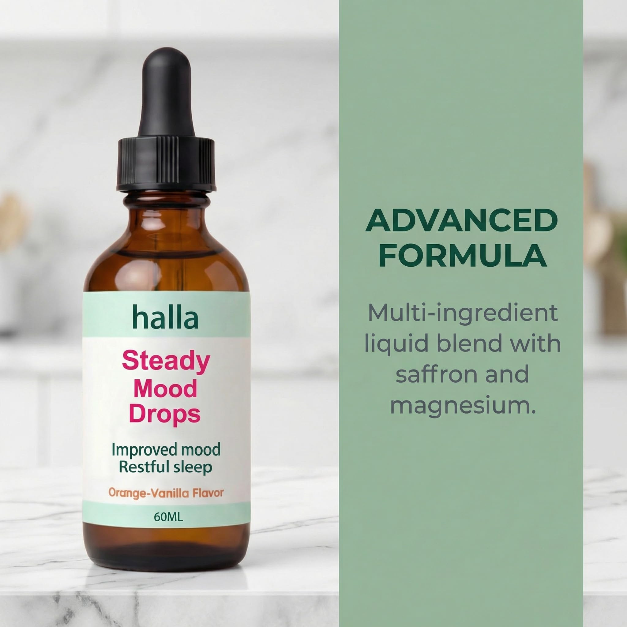 Halla Steady Mood Drops, with Saffron Extract – Fast Absorption Cognitive & Emotional Balance Supplement – Advanced Brain Nutrient Blend – Orange Vanilla Flavor, 2 fl oz DFTLUUE Au supplements