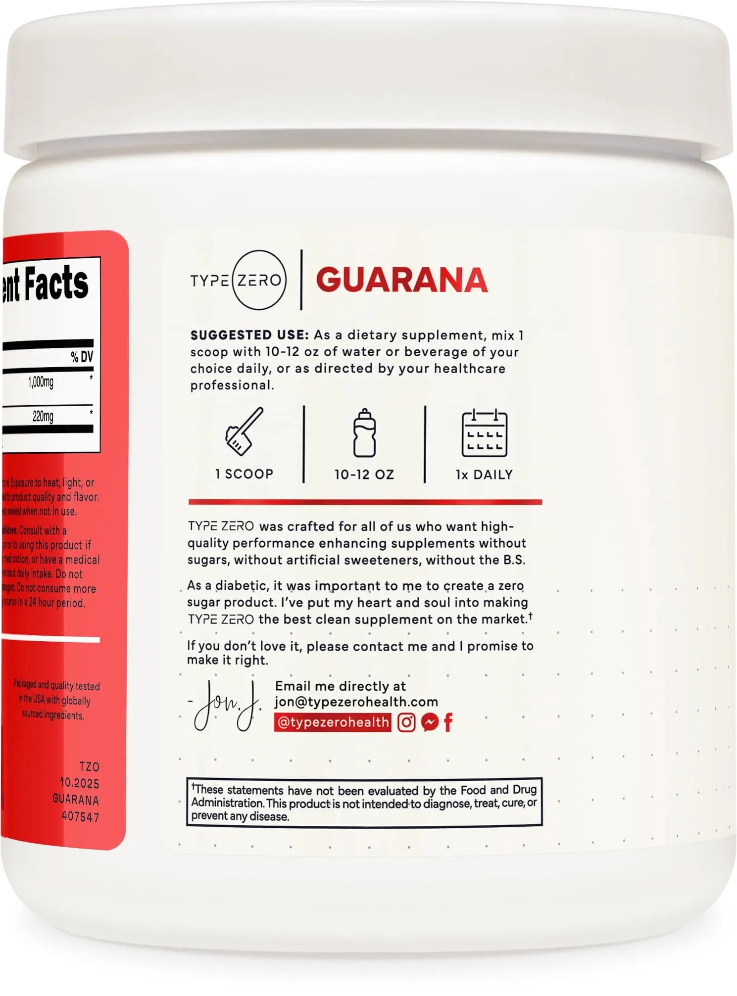 Type Zero Clean Guarana Powder Drink Mix (250 Servings, Unflavored) - 220 MG Caffeine Per Serving, Natural Caffeine, Non GMO, Gluten Free Type Zero Au supplements