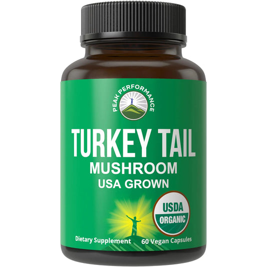 Peak Performance Organic Turkey Tail Capsules - USA Grown Made with Real Turkey Tail Mushroom. Immune System Support Naturally Harvested Mushroom Supplements for Immunity. Vegan Supplement Extract Peak PerformanceAU supplements