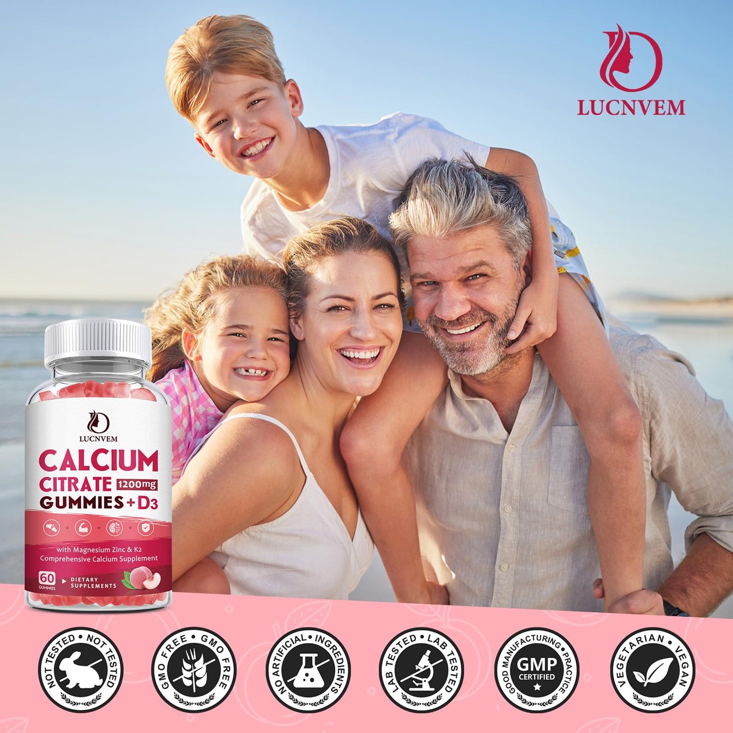 (2 Pack) Calcium Citrate 1200mg with Vitamin D3 Supplements Gummies for Women & Men, Calcium Gummies with Vitamin D3 K2, High Absorption LUCNVEMUS supplements