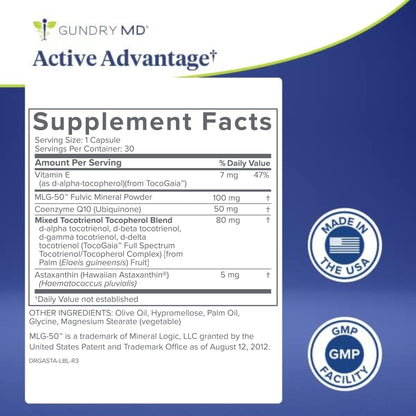 Gundry MD® Active Advantage Astaxanthin and CoQ10 Supplement to Support Energy, Strength and Metabolism, 30 Count Gundry MDAU supplements