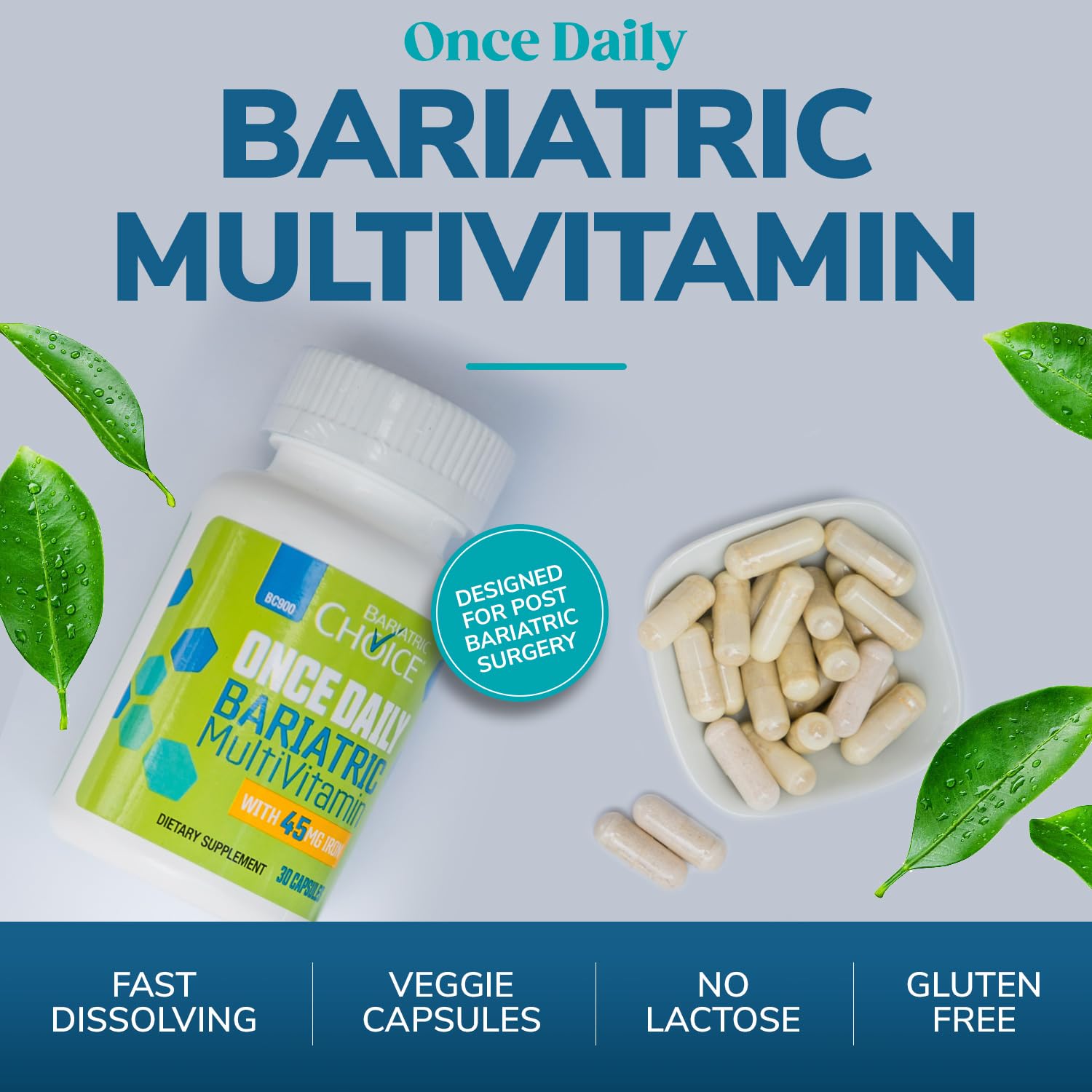 Bariatric Choice Once-Daily Bariatric Multivitamin with 45 mg of Iron | Easy to Swallow Capsule | Vitamin for Bariatric Surgery Patients | Bariatric Choice Au supplements