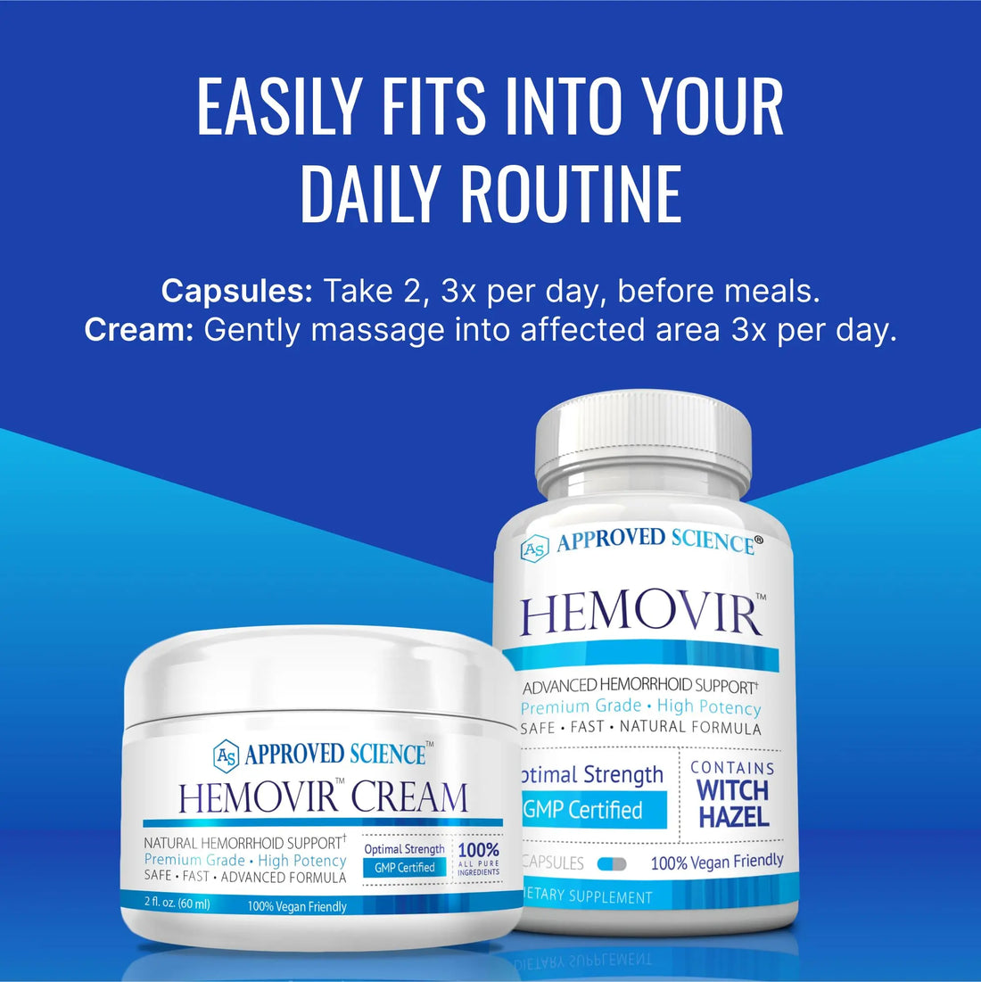 Approved Science Hemovir - Hemorrhoid Capsules and Cream - Dual-Action Stops Itching and Optimizes Blood Flow - Internal and External Care - 45 Capsules + 2 Fl Oz - Vegan - Non GMO - Made in The USA Approved Science uk supplements